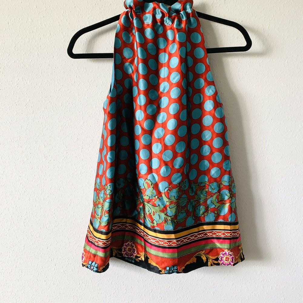 Hale Bob Scarf Top Teal Blue Copper Polka Dot - Picture 9 of 9